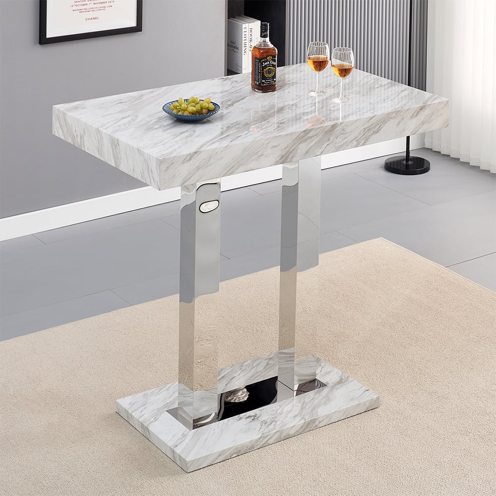 Caprice High Gloss Bar Table In Magnesia Marble Effect | Bed Sava