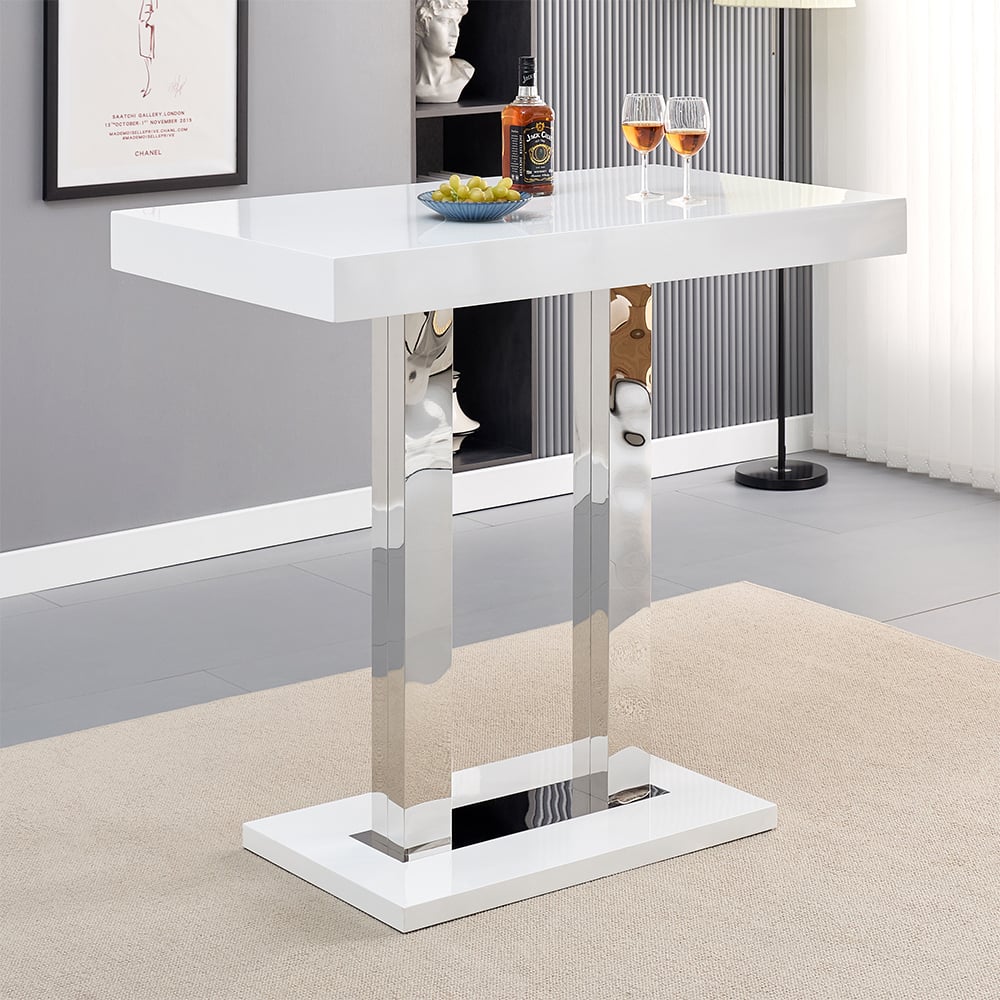 Caprice High Gloss Bar Table Rectangular In White | Bed Sava