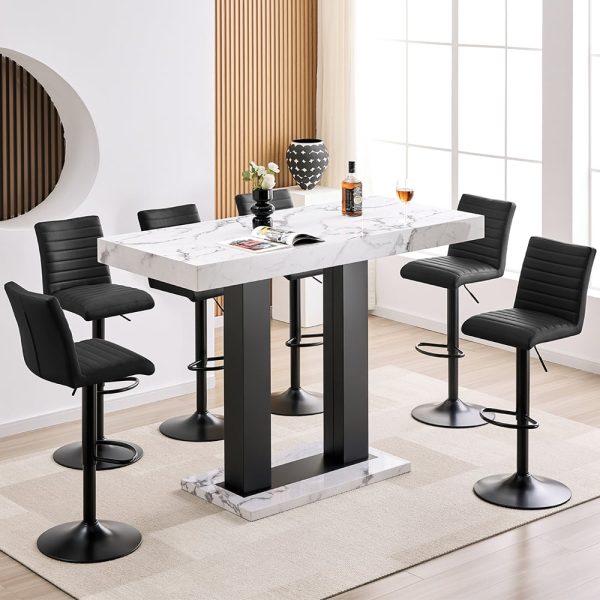 Caprice Large Diva Gloss Bar Table Black Base 6 Ripple Black Stools | Bed Sava