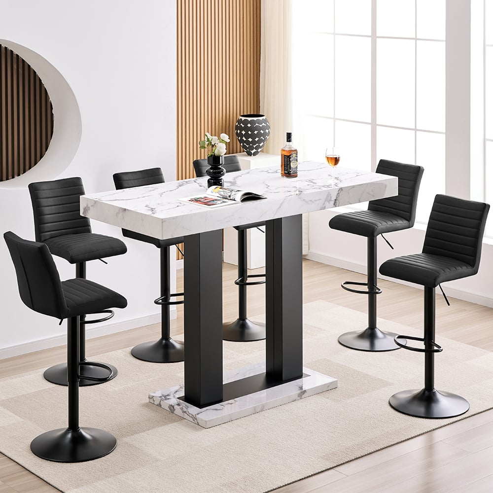 Caprice Large Diva Gloss Bar Table Black Base 6 Ripple Black Stools | Bed Sava