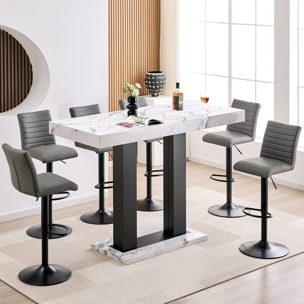 Caprice Large Diva Gloss Bar Table Black Base 6 Ripple Grey Stools | Bed Sava
