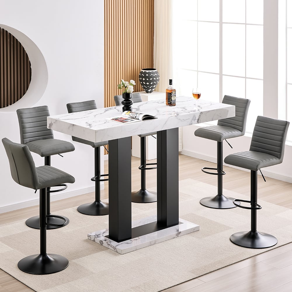 Caprice Large Diva Gloss Bar Table Black Base 6 Ripple Grey Stools | Bed Sava