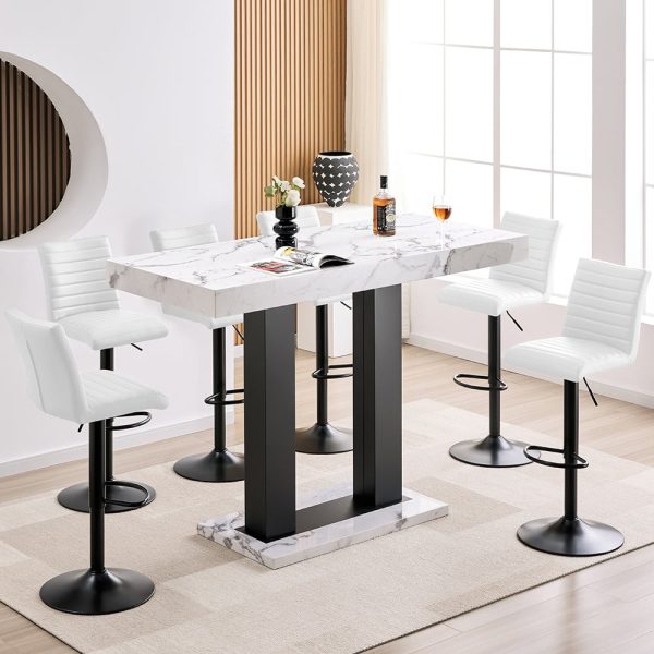Caprice Large Diva Gloss Bar Table Black Base 6 Ripple White Stools | Bed Sava