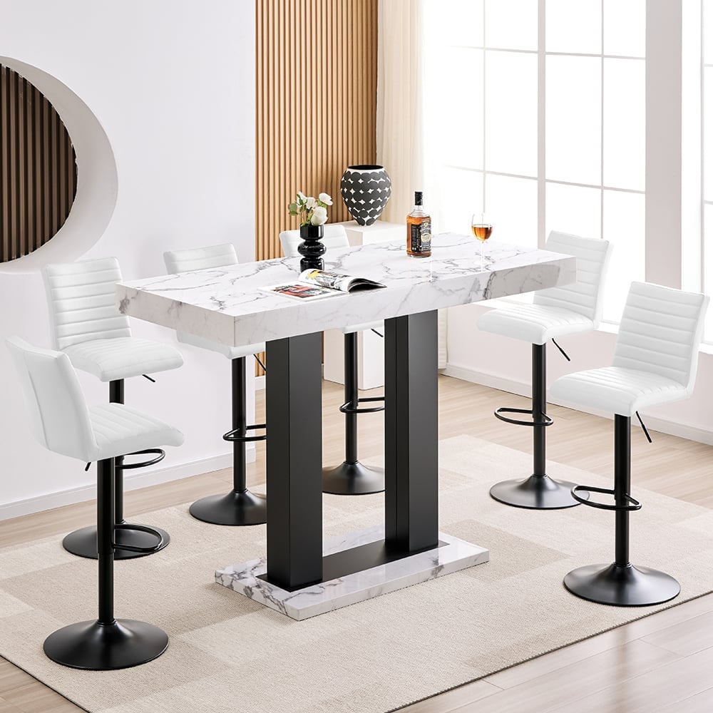 Caprice Large Diva Gloss Bar Table Black Base 6 Ripple White Stools | Bed Sava