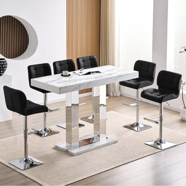 Caprice Large Filo Effect Gloss Bar Table 6 Candid Black Stools | Bed Sava