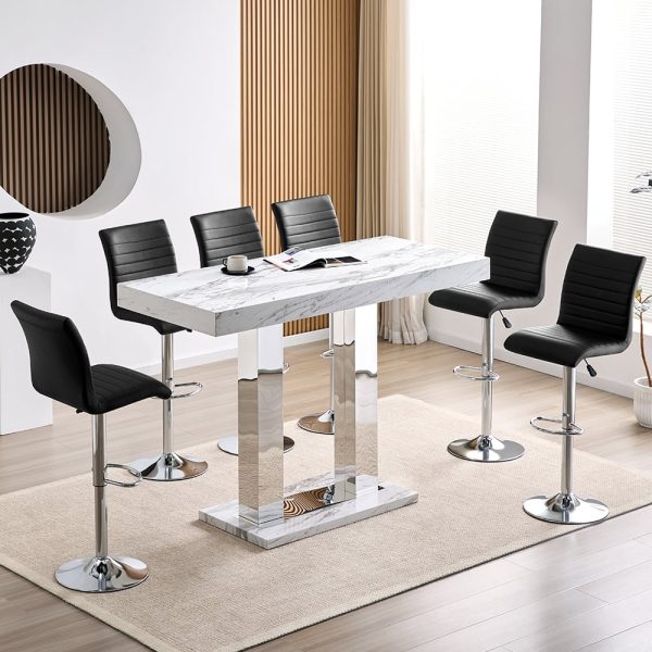 Caprice Large Filo Effect Gloss Bar Table 6 Ripple Black Stools | Bed Sava