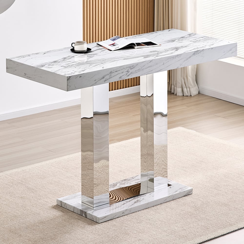 Caprice Large High Gloss Bar Table In Filo Marble Effect | Bed Sava