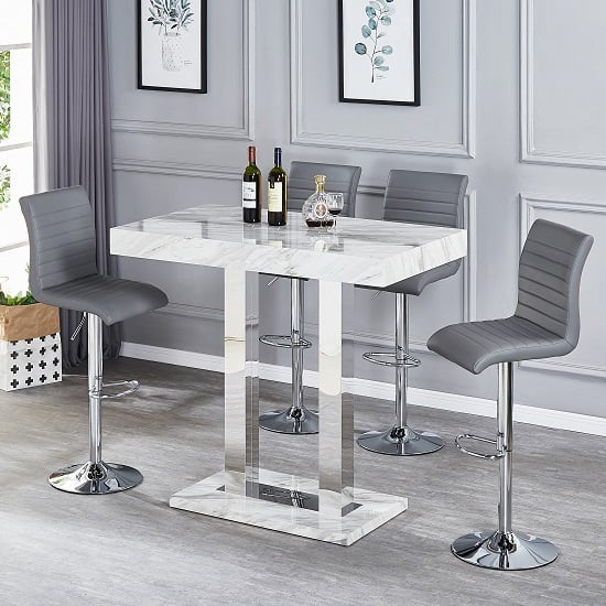 Caprice Small Magnesia Bar Table With 4 Ripple Grey Stools | Bed Sava