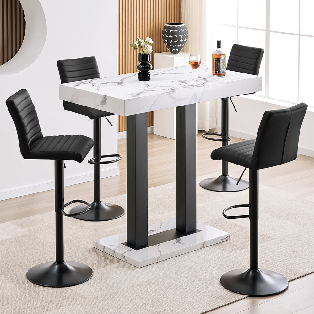 Caprice Small Diva Gloss Bar Table Black Base 4 Ripple Black Stools | Bed Sava