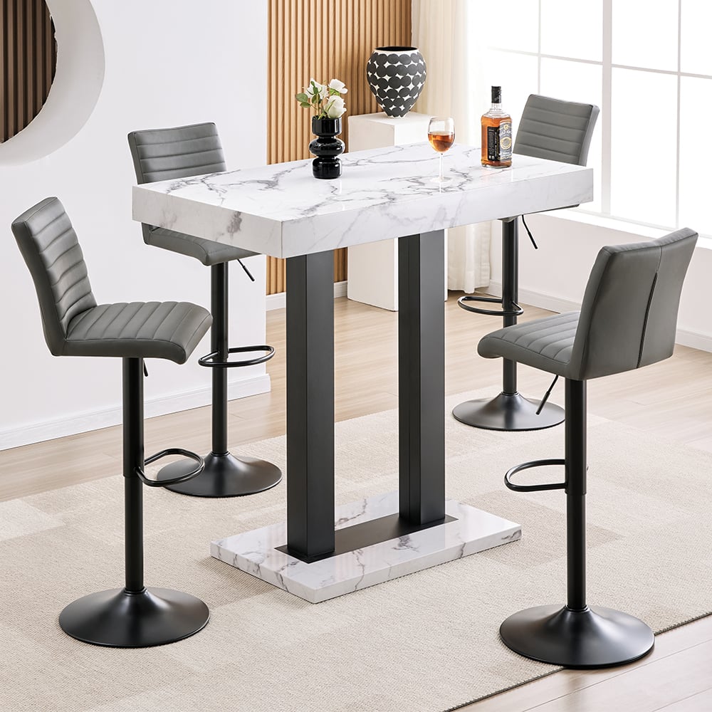 Caprice Small Diva Gloss Bar Table Black Base 4 Ripple Grey Stools | Bed Sava