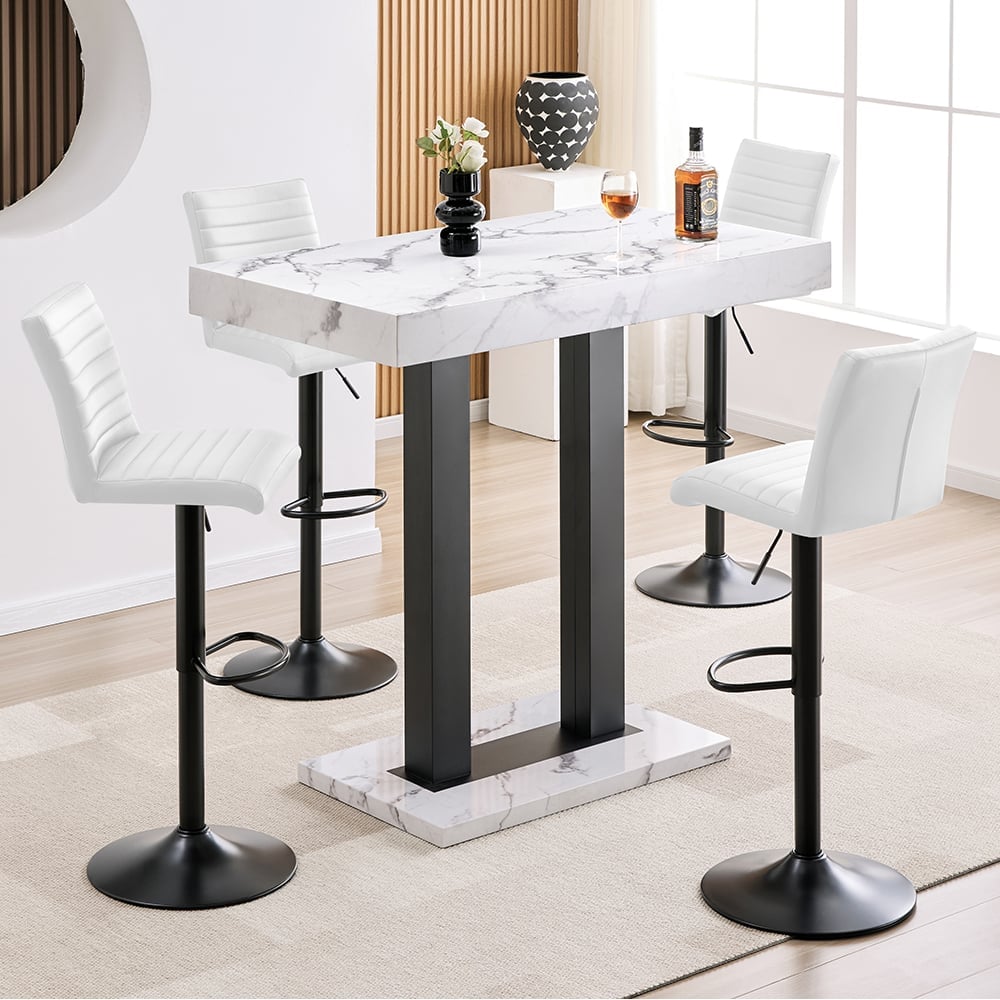 Caprice Small Diva Gloss Bar Table Black Base 4 Ripple White Stools | Bed Sava
