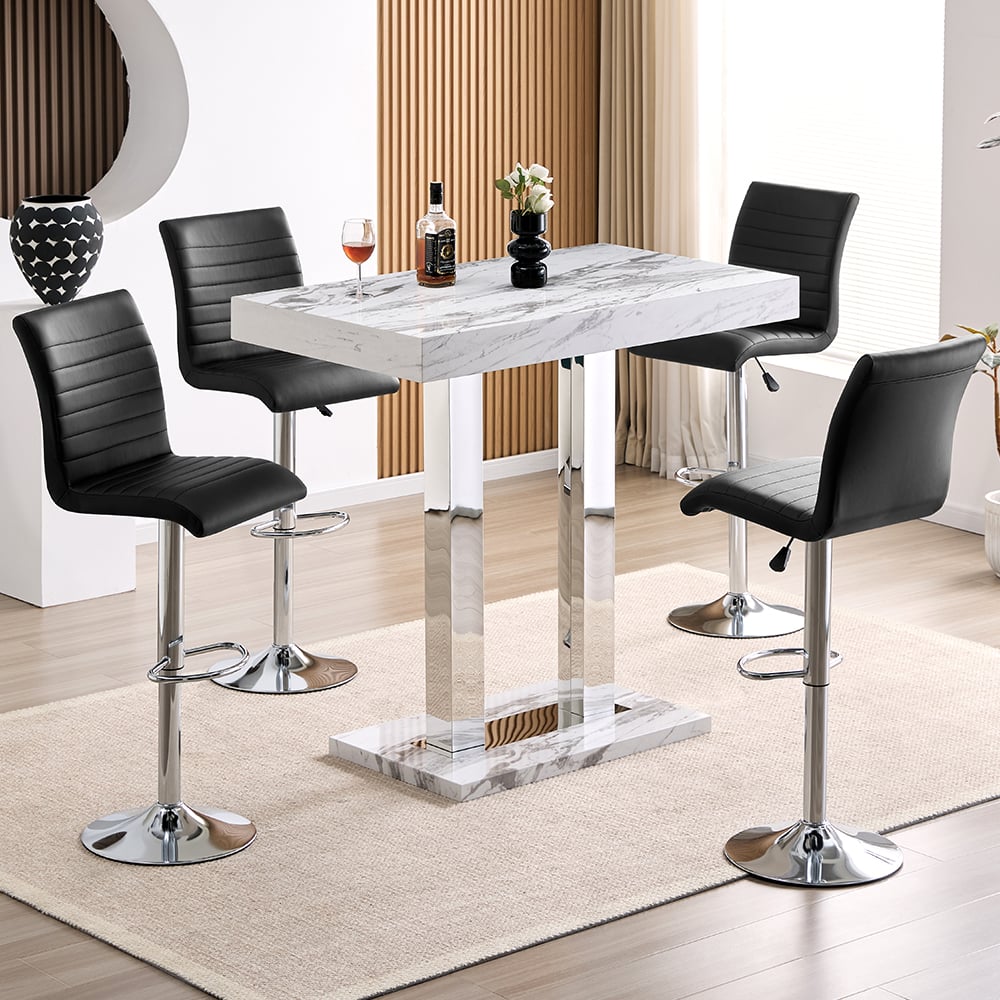 Caprice Small Filo Effect Gloss Bar Table 4 Ripple Black Stools | Bed Sava