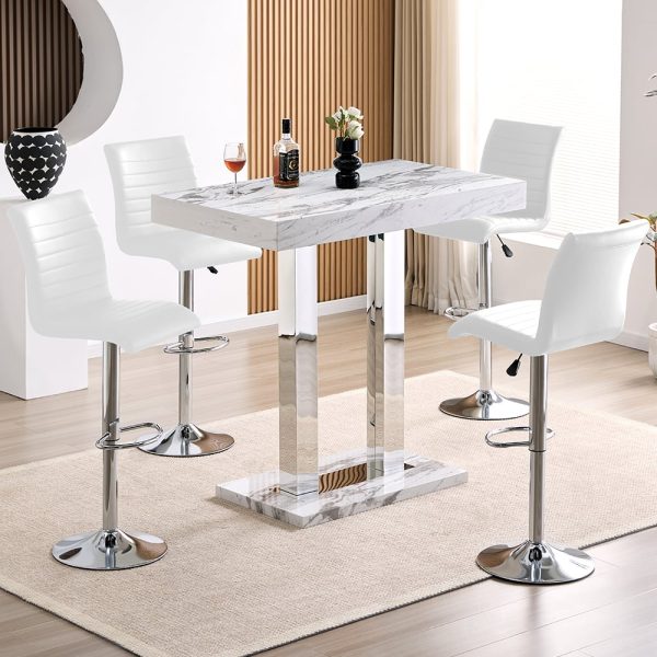 Caprice Small Filo Effect Gloss Bar Table 4 Ripple White Stools | Bed Sava