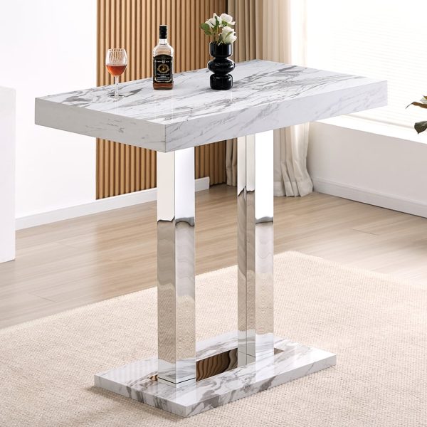 Caprice Small High Gloss Bar Table In Filo Marble Effect | Bed Sava