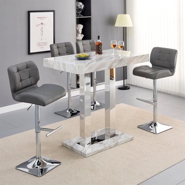 Caprice Small Magnesia Bar Table With 4 Candid Grey Stools | Bed Sava