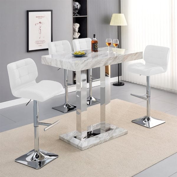 Caprice Small Magnesia Bar Table With 4 Candid White Stools | Bed Sava