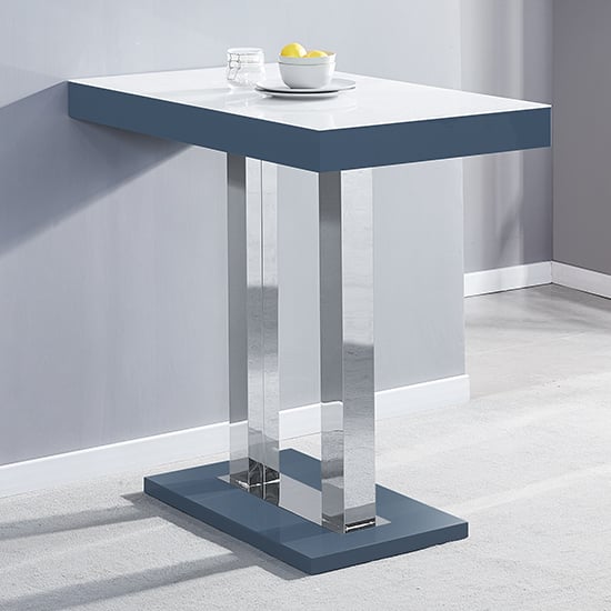 Caprice High Gloss Bar Table In Grey With White Glass Top | Bed Sava