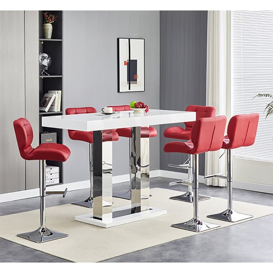 Caprice Large White Gloss Bar Table 6 Candid Bordeaux Stools