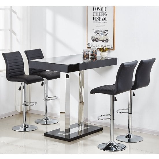 Caprice Black High Gloss Bar Table 4 Ripple Black Stools | Bed Sava
