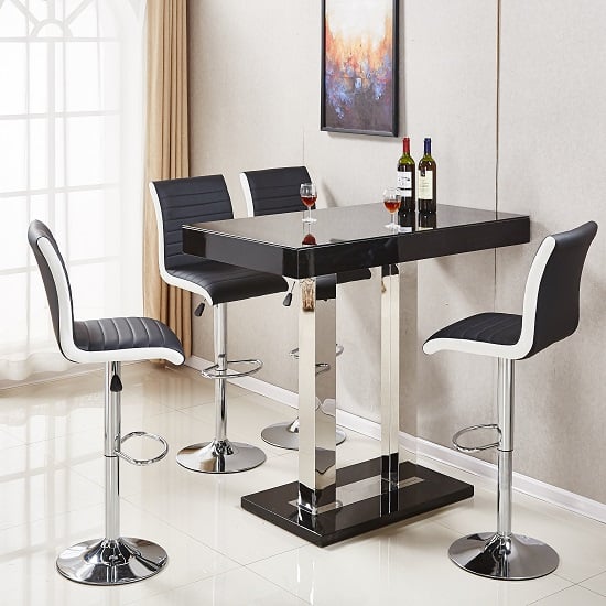 Caprice Black High Gloss Bar Table 4 Ritz Black White Stools | Bed Sava