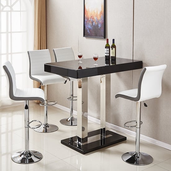 Caprice Black High Gloss Bar Table 4 Ritz White Grey Stools | Bed Sava