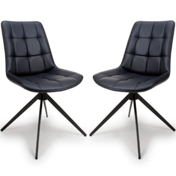 Captiva Black Faux Leather Dining Chairs With Metal Legs In Pair | Bed Sava