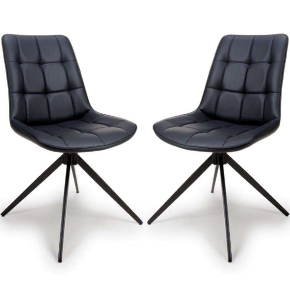 Captiva Black Faux Leather Dining Chairs With Metal Legs In Pair