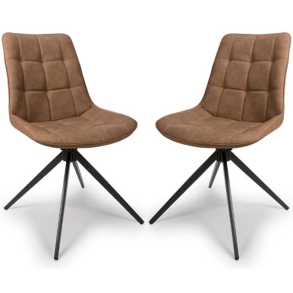 Captiva Tan Faux Leather Dining Chairs With Metal Legs In Pair | Bed Sava