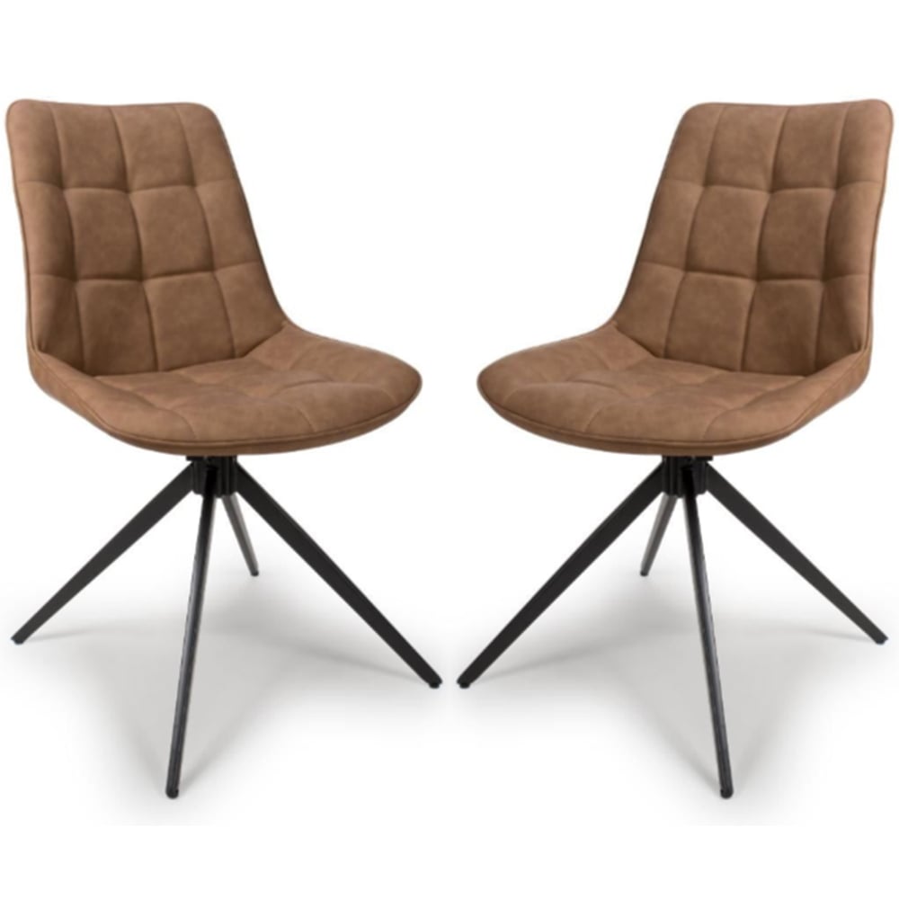 Captiva Tan Faux Leather Dining Chairs With Metal Legs In Pair