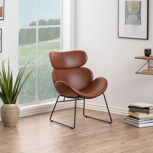 Carazo PU Leather Lounge Chair With Black Legs In Brown | Bed Sava
