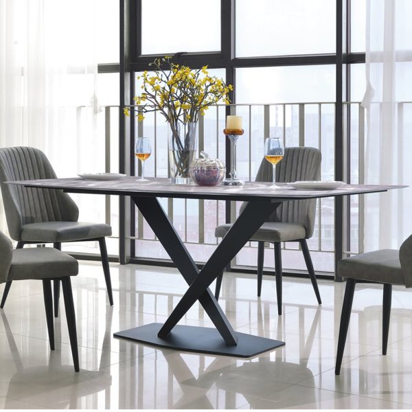 Carbondale Wooden Dining Table In Natural Stone Marble Effect | Bed Sava