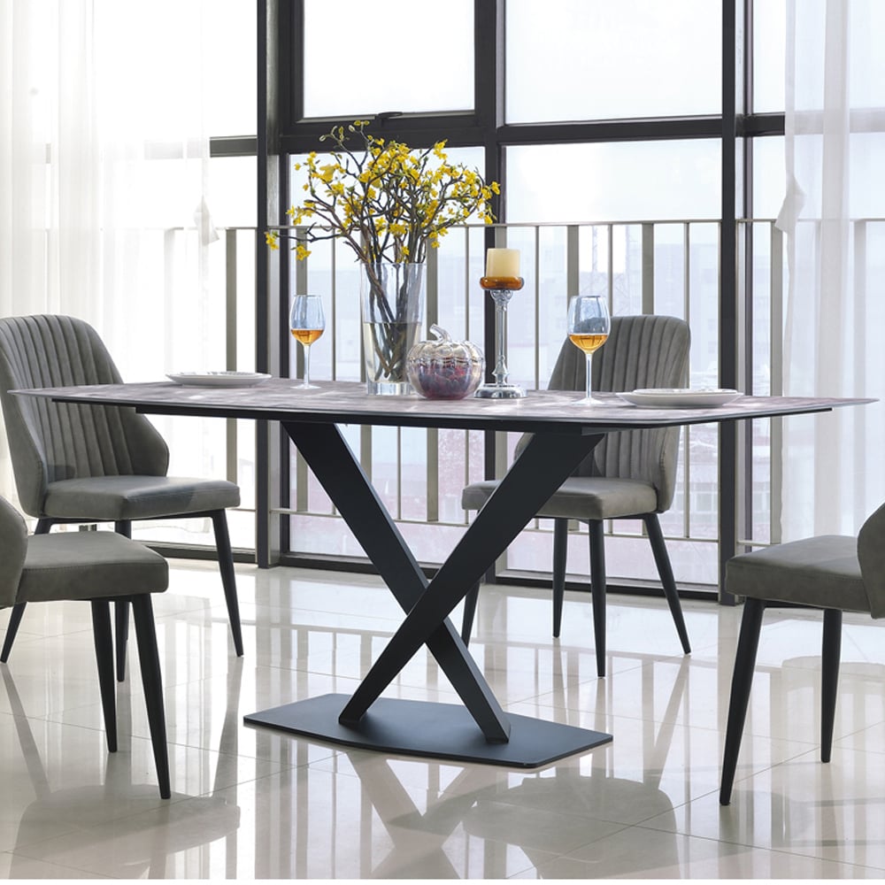 Carbondale Wooden Dining Table In Natural Stone Marble Effect