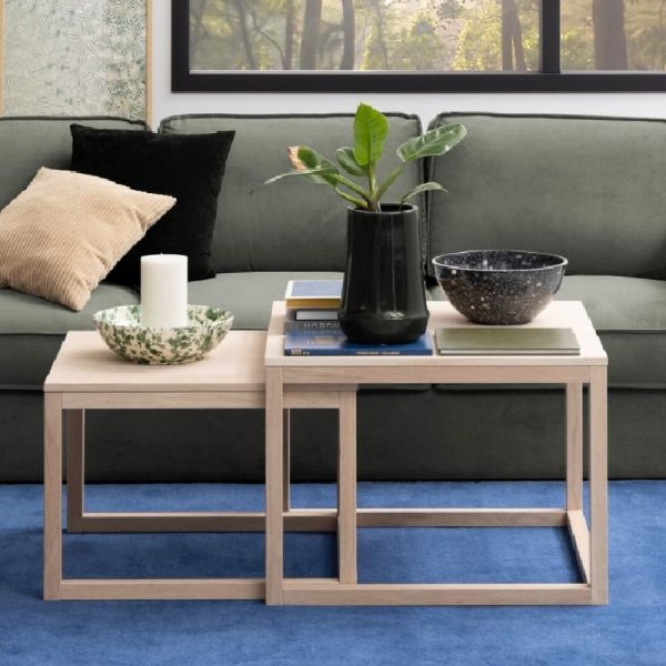 Cardiff Wooden Nest Of 2 Coffee Tables In White Oak | Bed Sava