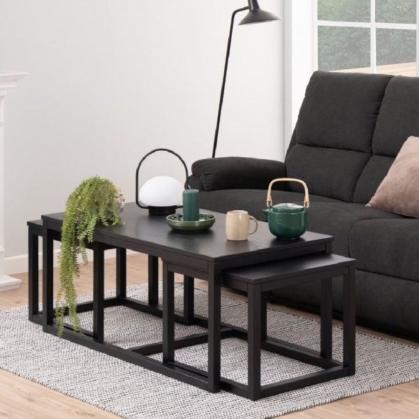Cardiff Wooden Nesting Coffee Tables In Matt Black | Bed Sava