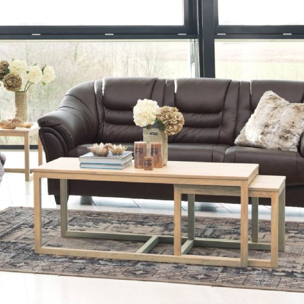 Cardiff Wooden Nesting Coffee Tables In White Oak | Bed Sava