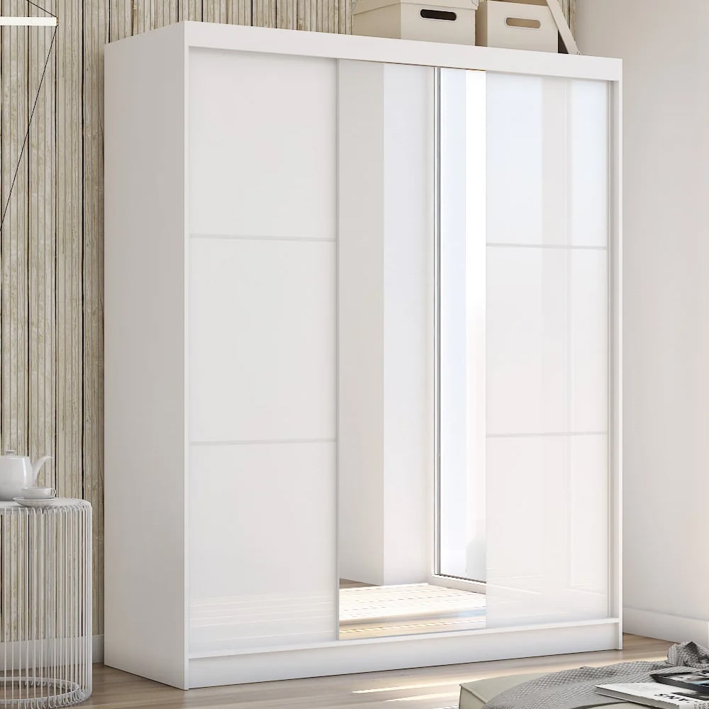 Cardwell Large Wooden Wardrobe With 2 Sliding Doors In White | Bed Sava