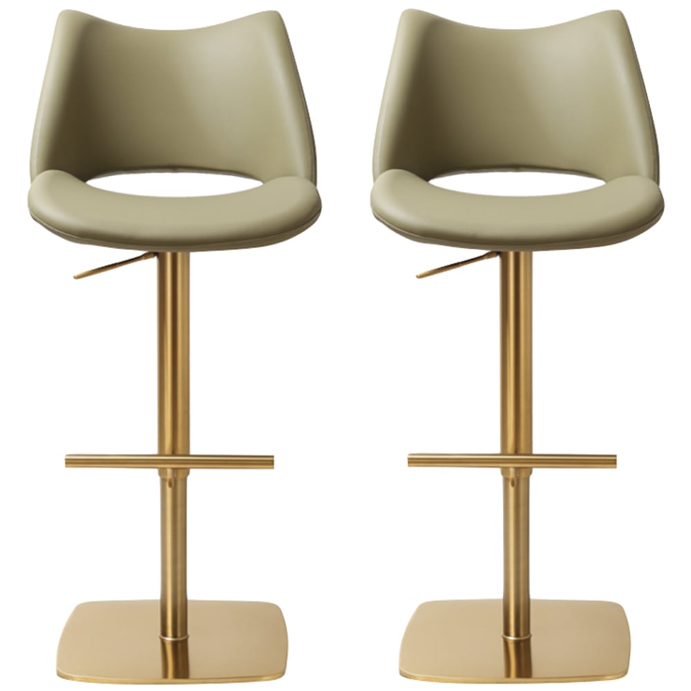 Cardwell Olive PU Leather Bar Stools With Gold Base In Pair