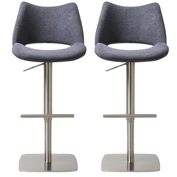Cardwell Slate Grey Leather Fabric Bar Stools With Steel Base In Pair | Bed Sava