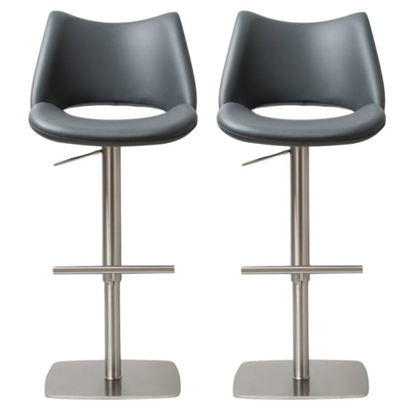 Cardwell Slate Grey PU Leather Bar Stools with Steel Base In Pair | Bed Sava