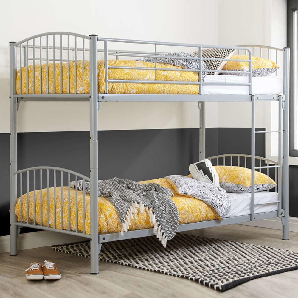 Carfu Metal Single Bunk Bed In Silver | Bed Sava