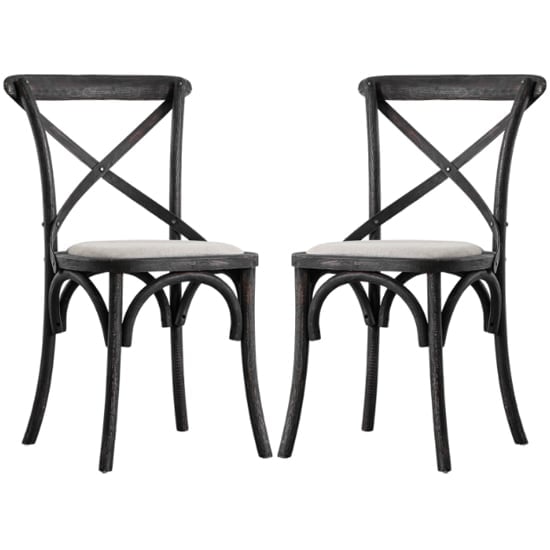 Caria Cross Back Black Wooden Dining Chairs In Pair