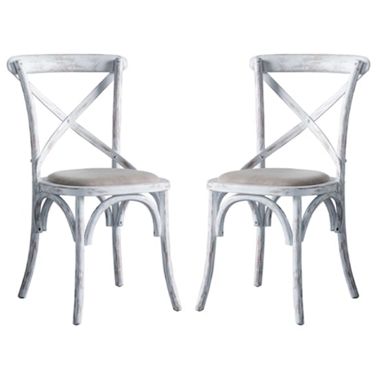 Caria Cross Back White Wooden Dining Chairs In Pair