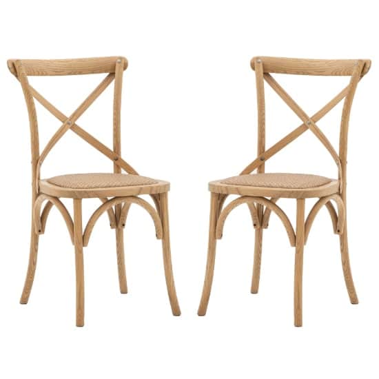 Caria Natural Wooden Dining Chairs With Rattan Seat In Pair