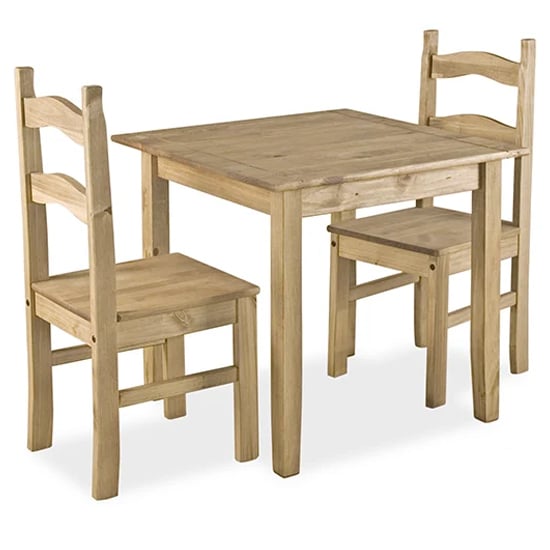 Cariad Small Dining Set With 2 Chairs In Distressed Pine | Bed Sava