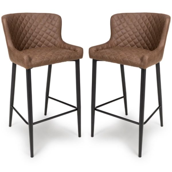 Caribou Antique Brown Fabric Bar Stools With Metal Legs In Pair | Bed Sava