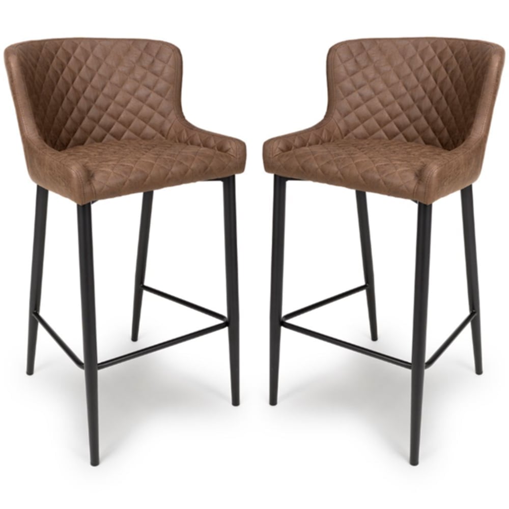 Caribou Antique Brown Fabric Bar Stools With Metal Legs In Pair