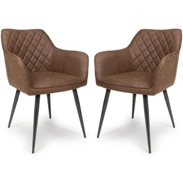 Caribou Antique Brown Fabric Carver Dining Chairs In Pair | Bed Sava
