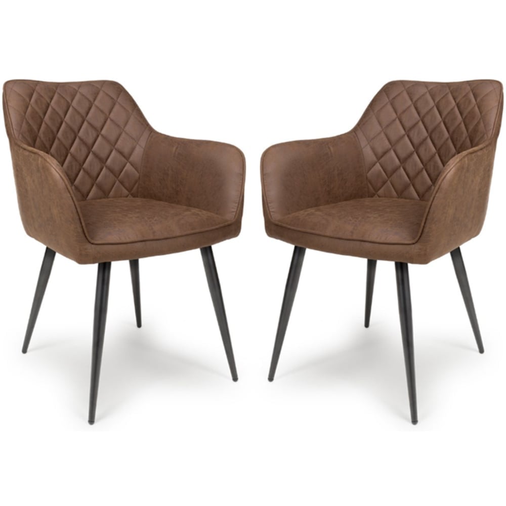 Caribou Antique Brown Fabric Carver Dining Chairs In Pair