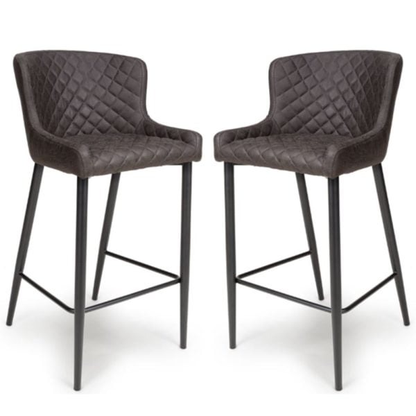 Caribou Grey Fabric Bar Stools With Metal Legs In Pair | Bed Sava