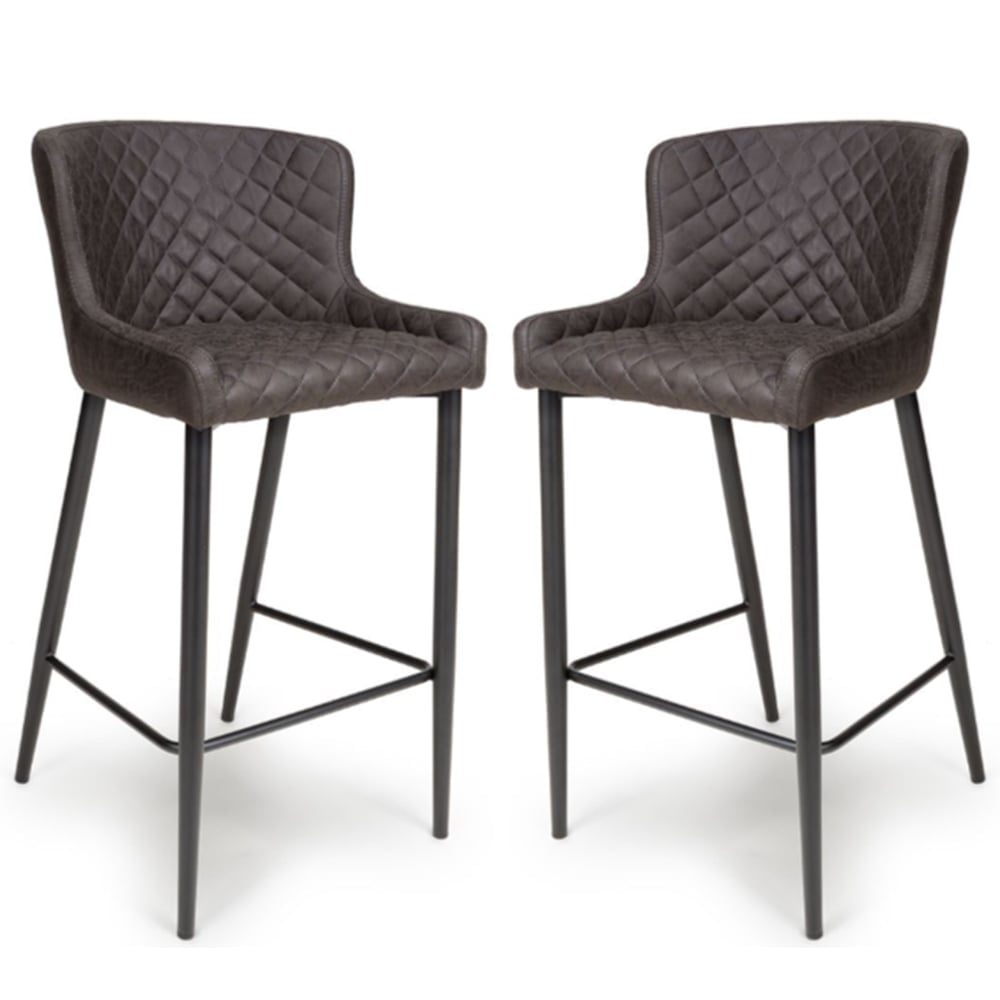 Caribou Grey Fabric Bar Stools With Metal Legs In Pair